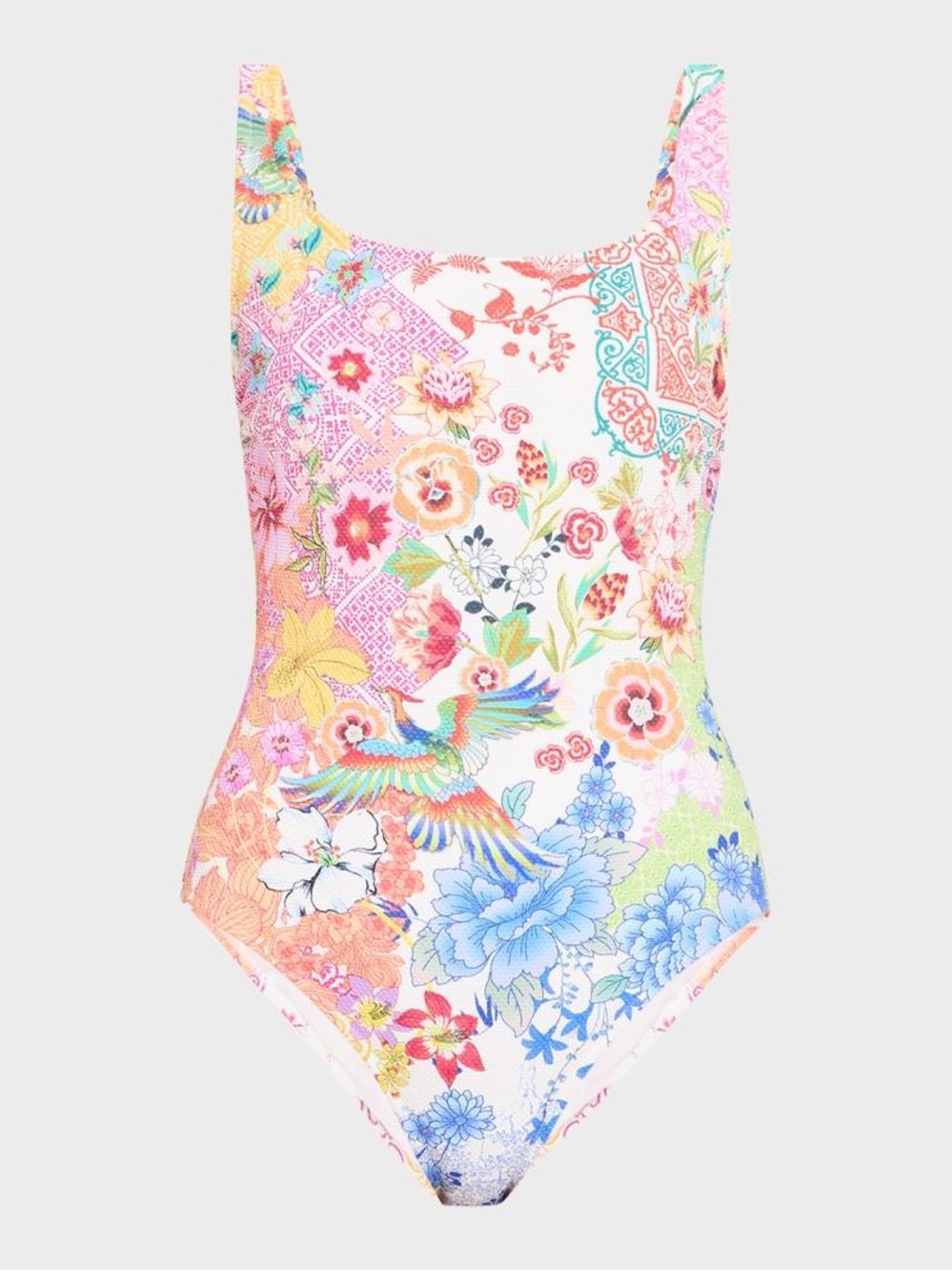Johnny Was Paula Reverse Pique Tank One-Piece Swimsuit